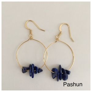 Blue Stone on Gold Hoop Earrings (#1533)